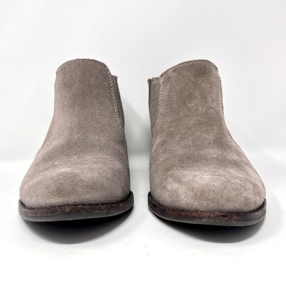Lucky Brand Folley Taupe Suede Leather Pull On Low Block Heel Bootie 7.5 - Picture 3 of 11